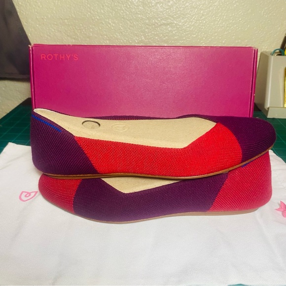 Rothy's Marta Ferri Designer Cherry Violet Vibrant Block Slip-On Round Flats 6.5 - Picture 7 of 16